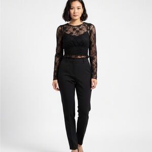 Divided Black Sheer Lace Long-Sleeve Crop Top